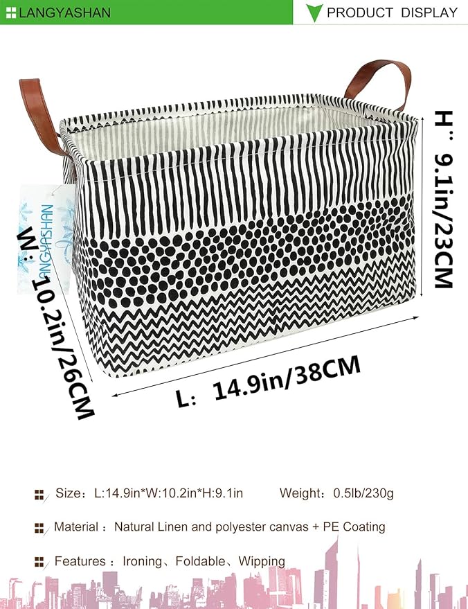 LANGYASHAN Rectangular Storage Bin Collapse Canvas Fabric Cartoon Storage Basket - Image 2