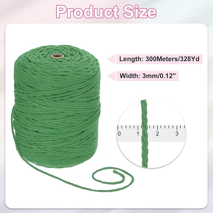 HARFINGTON Natural Macrame Cord 3mm x 328 Yards 4 Strand Twisted Cotton Macrame - Image 2