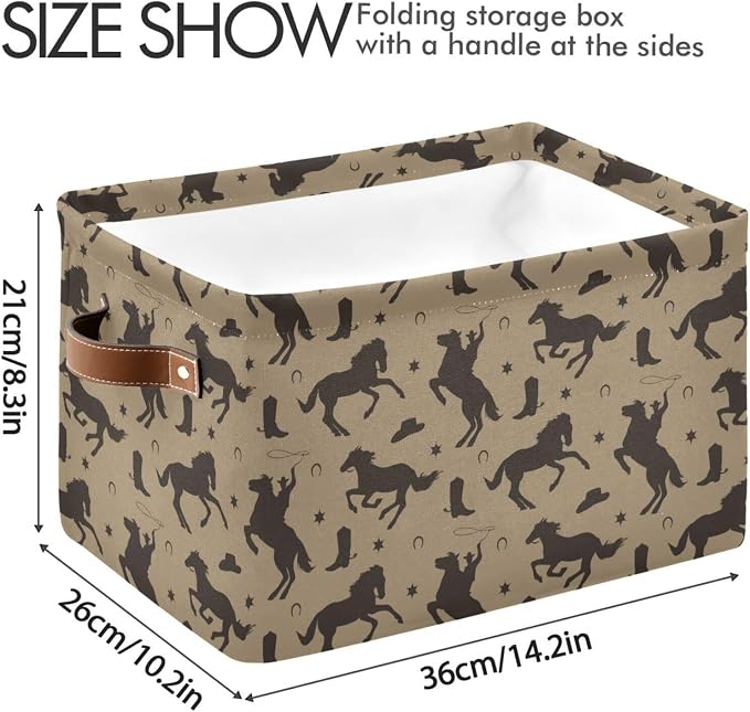 Pfrewn Storage Basket Bins Foldable Laundry Hamper Toy Wild West Cowboy Horses - Image 4