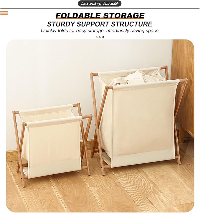 Large-Capacity Foldable Laundry Basket Freestanding Laundry Hamper Nan Bamboo - Image 6