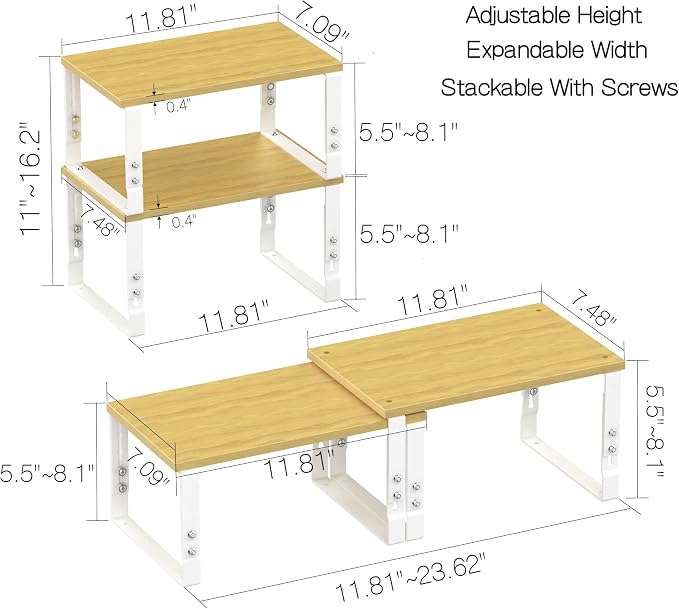 Expandable Kitchen Cabinet Organizer Shelves – Stackable Adjustable Metal and - Image 6