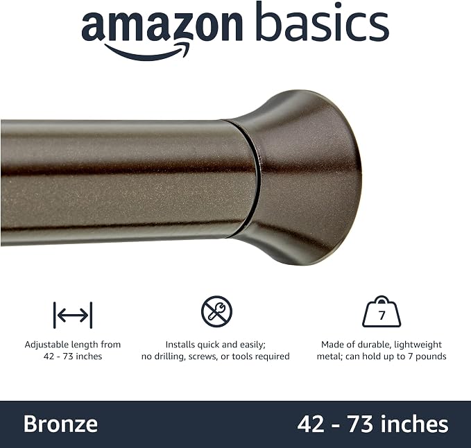 Amazon Basics Shower Curtain Tension Rod, Adjustable Length - Image 2