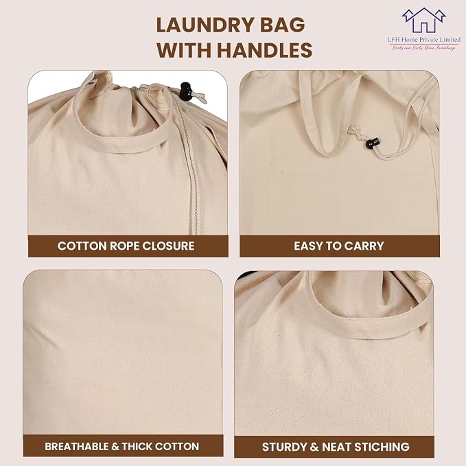 LFH Home Large Premium 100% Cotton Canvas Extra Large Laundry Bag - Image 3