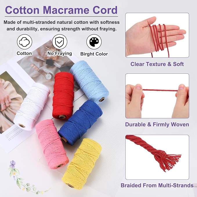 MECCANIXITY Braided Macrame Cord, 3mm x 109 Yards Natural Cotton Rope Macrame - Image 3