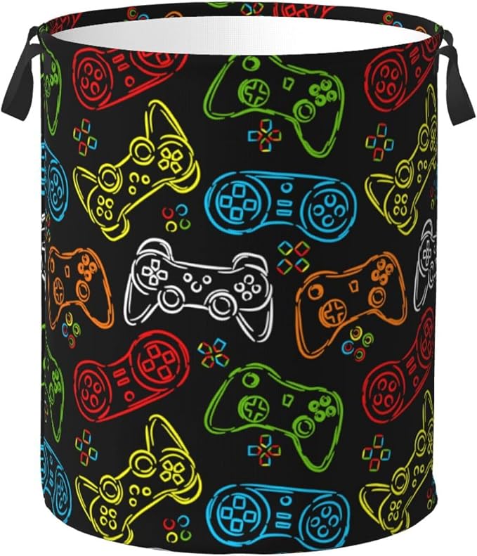 Colorful Game Joystick Silhouettes Laundry Hamper Bag by Unknown