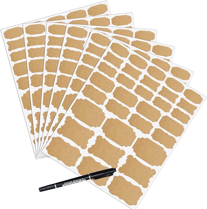 Kraft Label Stickers, Removable Gift Tag Stickers Self-Adhesive Handmade Jar by JaoNanl