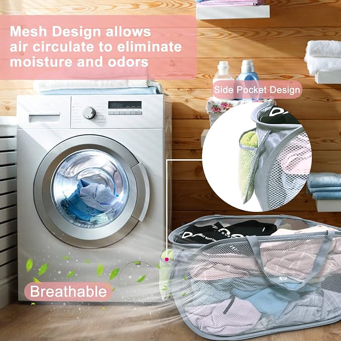 4 PCS Mesh Laundry Hamper, Collapsible Laundry Baskets, 75L Large Foldable - Image 4
