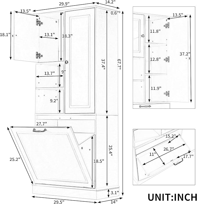 68" Tall Bathroom Storage Cabinet - Image 2