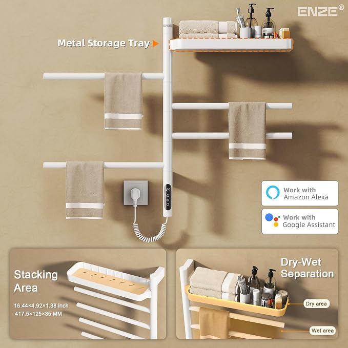 ENZE Smart Rotating Heated Towel Rack - Image 4