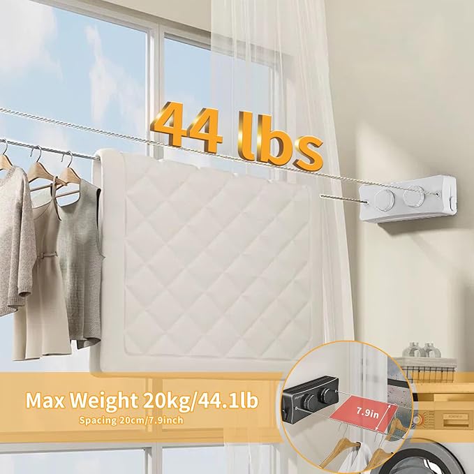 Retractable Clothesline Indoor & Outdoor, Non-Sagging Wall Mounted Drying Rack - Image 4
