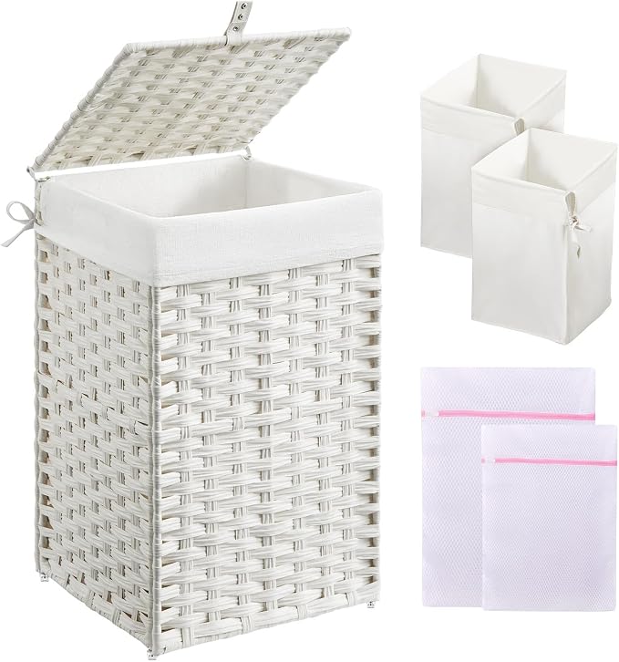 Greenstell Laundry Hamper with Lid, 60L Clothes Hamper with 2 Removable Liner by Greenstell