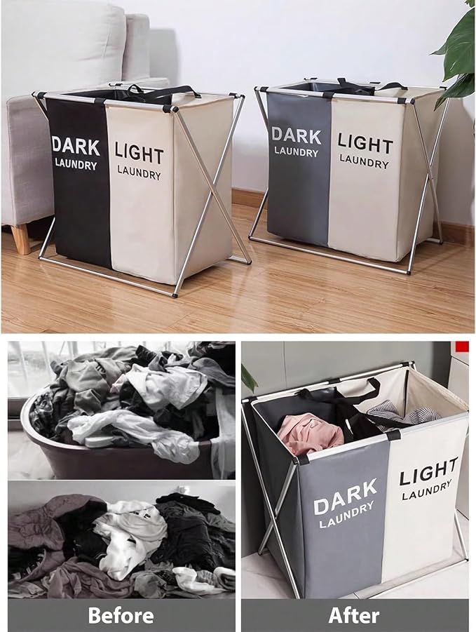 Two Grids and Three Grids Collapsible Laundry Sorter Hamper - Image 3