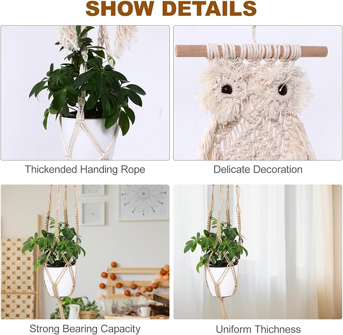 Nordic Style Hand-Knitted Macrame Owl Plant Hanger Basket - Image 7