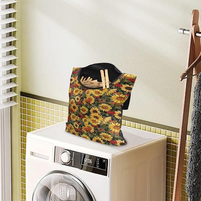Sunflowers Clothespin Bag with Large Opening, Clothespin Storage Bag Laundry - Image 2