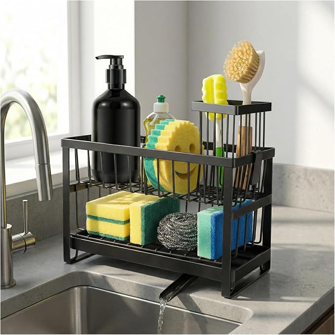 2-Tier Sink Sponge Caddy Organizer | Self Drain Sink Caddy by Unknown