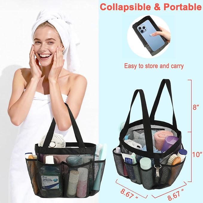 Mesh Shower Caddy Portable for College Dorm Room Essentials, 8-Pocket Large - Image 2