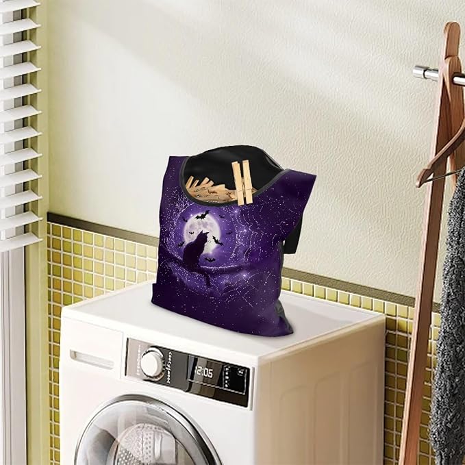 Cats Bats Moon Clothespin Bag Portable Laundry Clothes Pin Holder Machine - Image 2