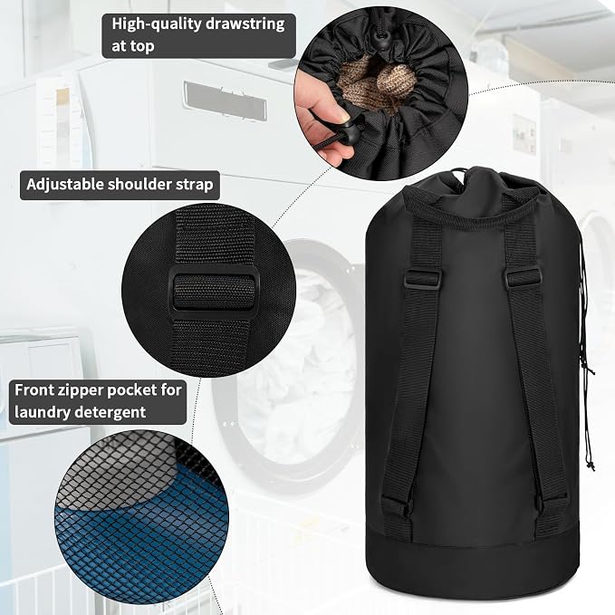 Laundry Bag Backpack with Shoulder Straps and Mesh Pocket Foldable Clothes - Image 3