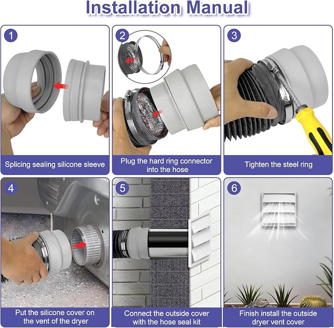 Upgraded 3 in 1 Dryer Vent Kit, include 8 feet Dryer Vent Hose - Image 7