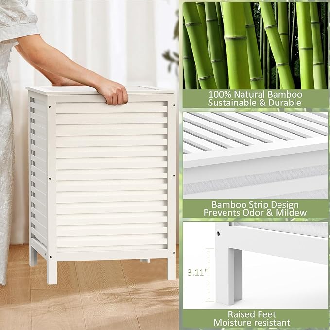 Bamboo Laundry Hamper with Lid, 120L Large Double Laundry Basket with Removable - Image 3