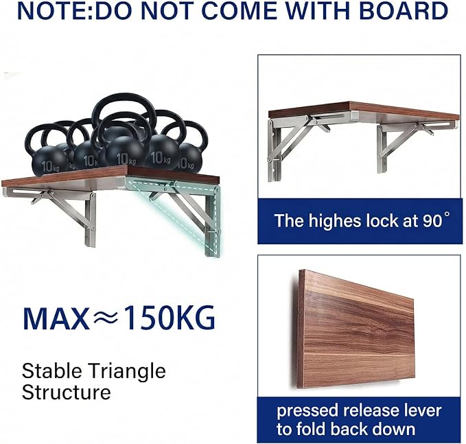 Folding Shelf Brackets, 14 Inch 2 Pcs Stainless Steel Shelf Bracket Heavy Duty - Image 4