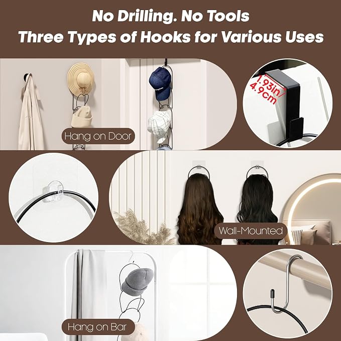 LINFIDITE 10 Pack Hat Rack for Wall hat Organizer for Baseball caps Over Door - Image 5