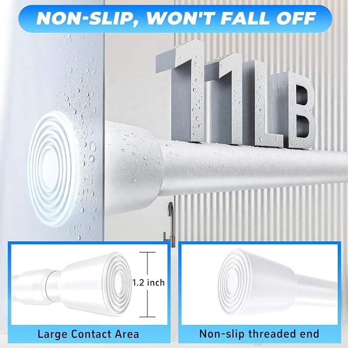 2 Pack 53"-98" No Splicing Shower Curtain Tension Rods, Spring Telescopic Rod - Image 6