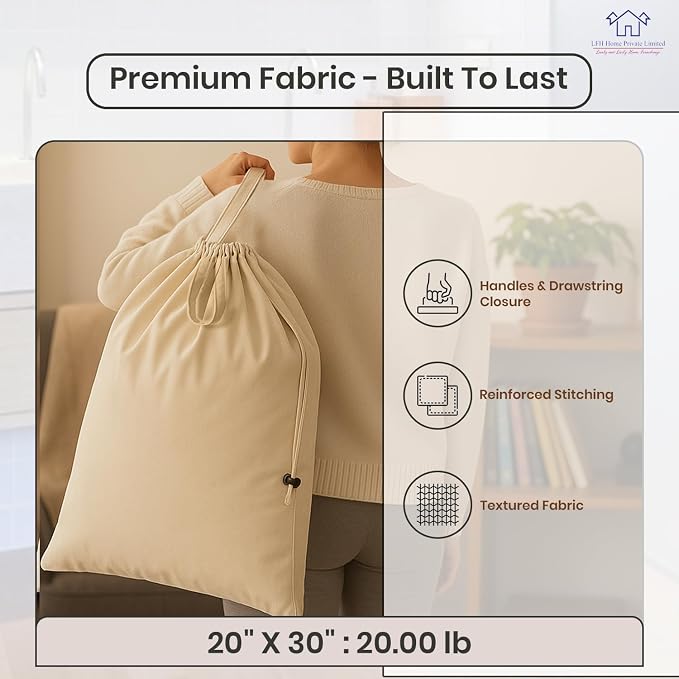 LFH Home Large Premium 100% Cotton Canvas Laundry Bag - Image 7