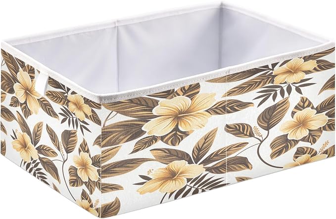 senya Large Storage Bins Gold Flower Leaves White Collapsible Foldable Storage - Image 2