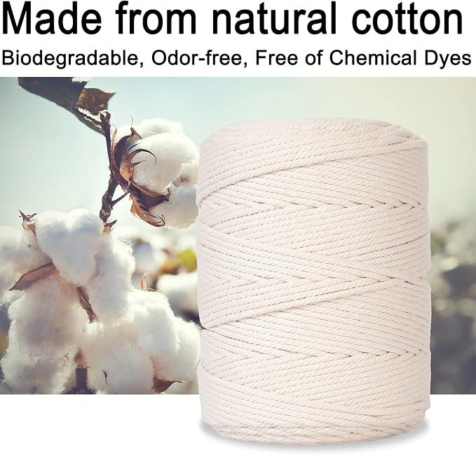 Macrame Cord 5mm x 328Yards, Natural Cotton Macrame Rope - Image 2