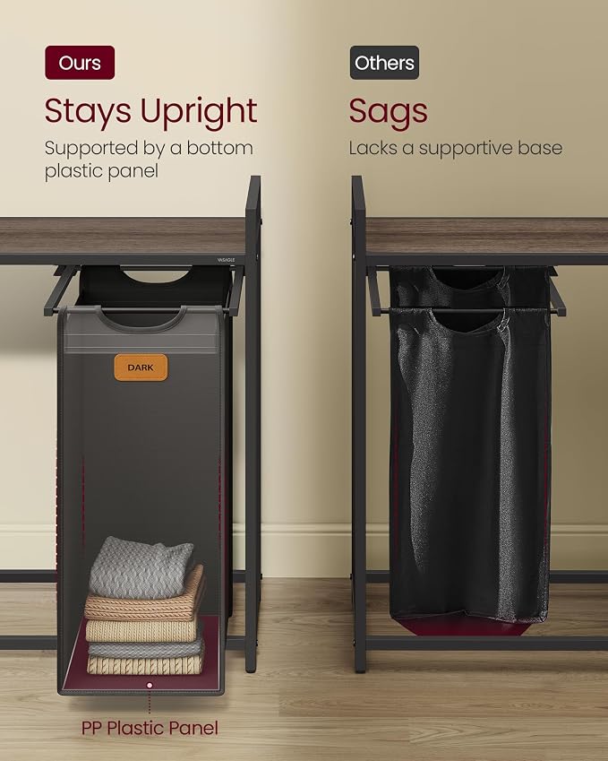 VASAGLE Laundry Hamper with 2 Compartments, 26.4 Gal. Laundry Sorter, Rolling - Image 5