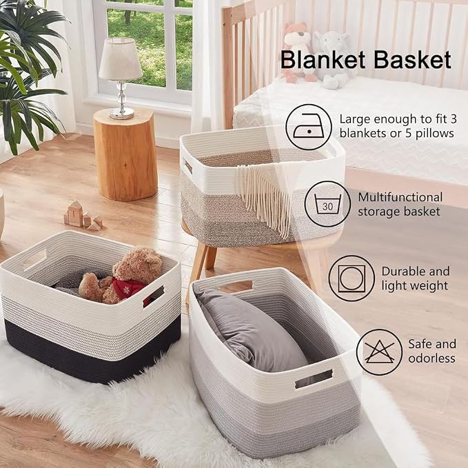 Large Woven Basket, Qtopun Cotton Rope Storage Organizer - Image 6