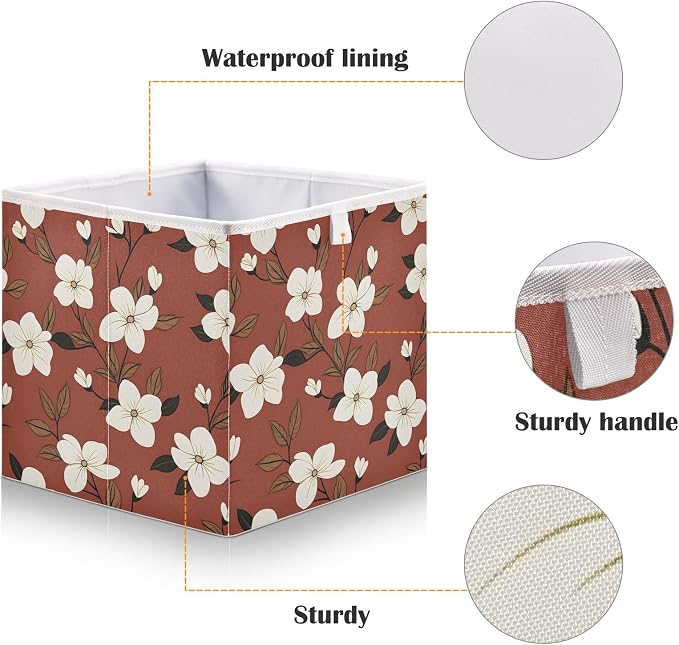 senya Large Storage Bins White Flowers on Red Background Collapsible Foldable - Image 4