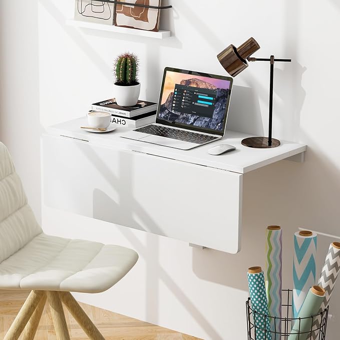 Giantex Wall Mounted Folding Table, 31.5" x 23.5" Wood Murphy Desk Drop-Leaf - Image 2