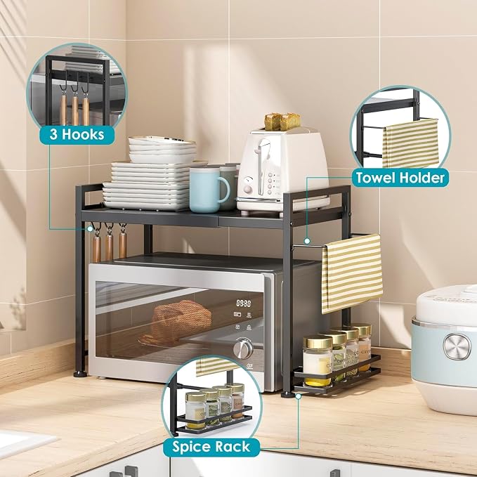 DOLALIKE Microwave Oven Rack, Expandable Microwave Stand Countertop Kitchen - Image 4