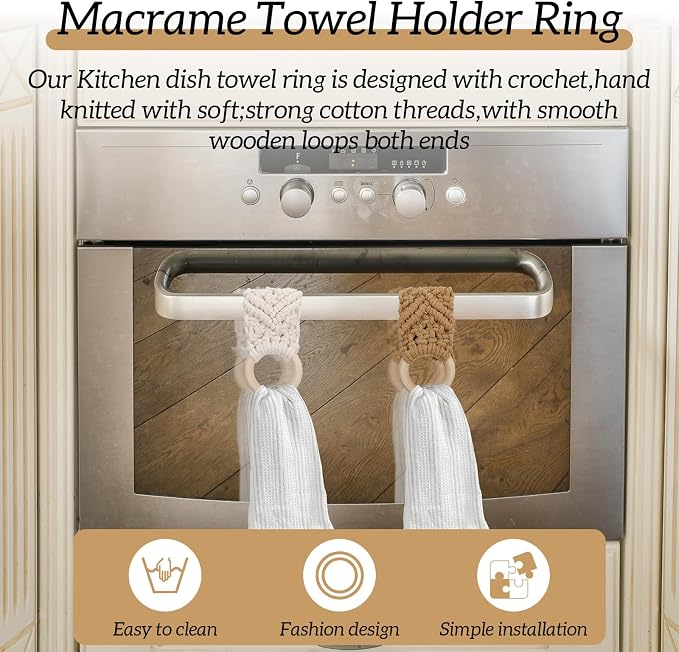 2 Pcs Handmade Crochet Dish Towel Holder Boho Kitchen Dish Towel Holders Knit - Image 5
