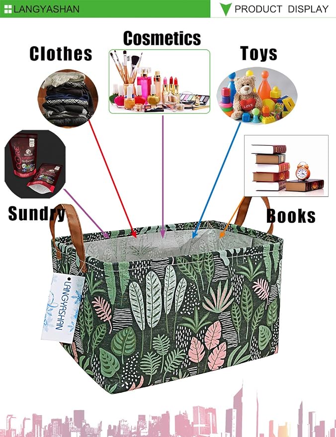 LANGYASHAN Rectangular Storage Bin Collapse Canvas Fabric Cartoon Storage Basket - Image 4
