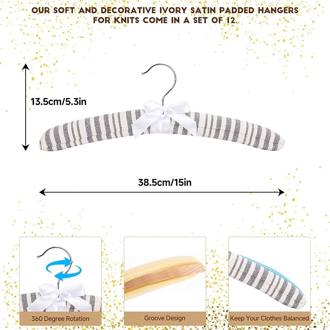 12 Pack Cotton Stripe Padded Hangers - Image 2