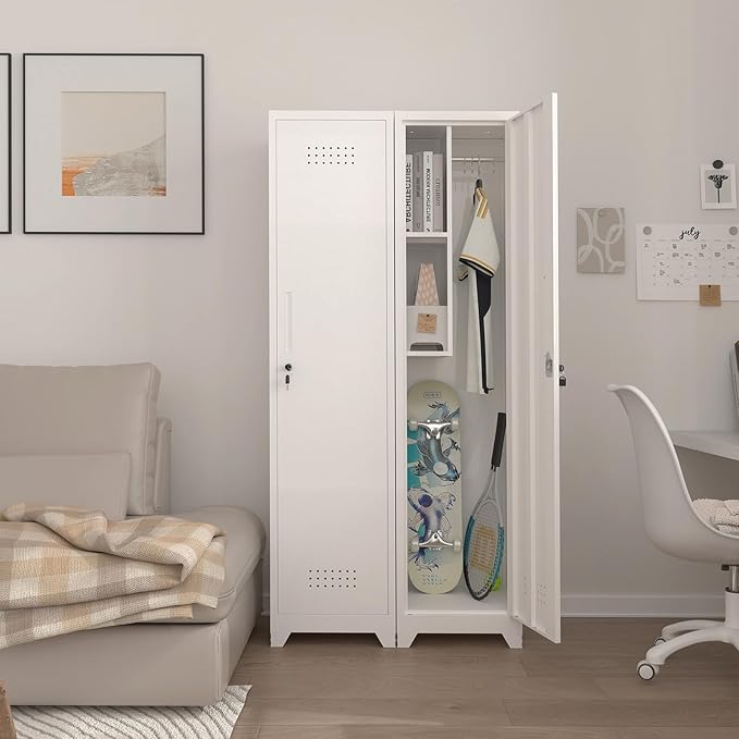 Storage Cabinets with Lock, Slim Broom Closet Storage Cabinet with Doors and - Image 4