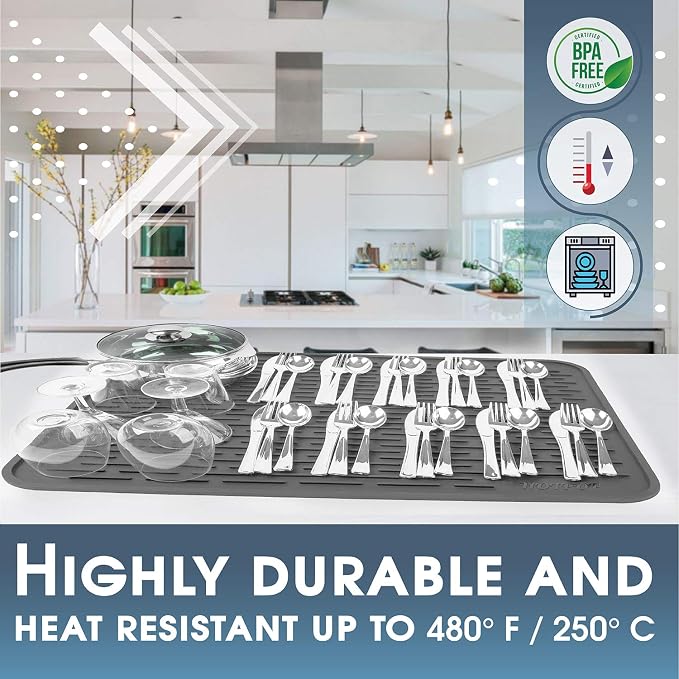 HOTPOP Medium Super Sturdy Silicone Dish Drying Mat and Trivet, Dishwasher Safe - Image 3