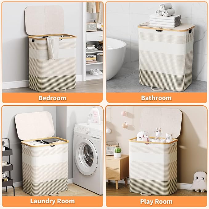 Double Laundry Hamper with Lid and Removable Bags, 150L Large Collapsible 2 - Image 7