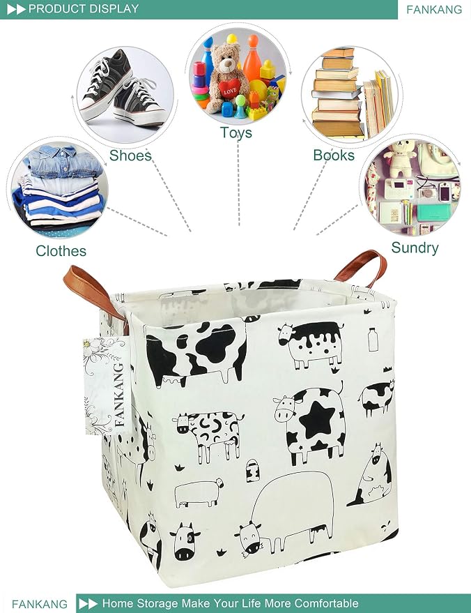 FANKANG Square Nursery Hamper Storage Bins Canvas Laundry Basket Foldable - Image 8