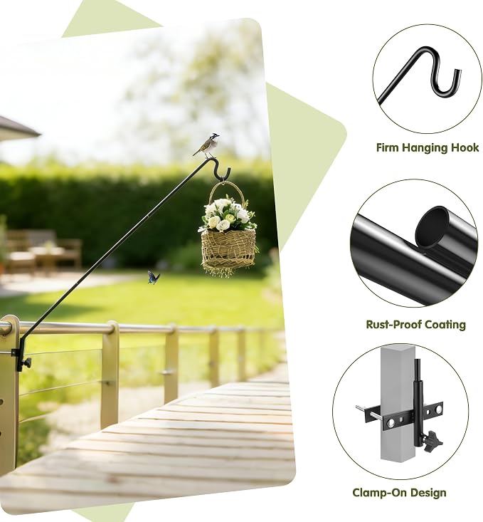 MIXXIDEA Extended Fence Deck Hook Rail Heavy Duty Bird Feeder Hook, Adjustable - Image 6