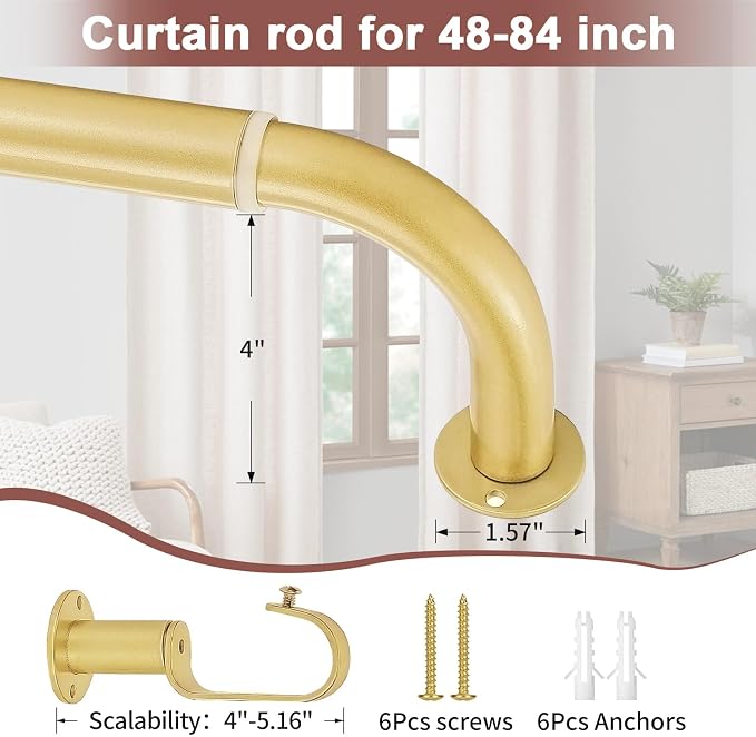 Meriville 1-Inch Diameter Wrap Around Blackout Curtain Rod, 48-Inch to 84-Inch - Image 4