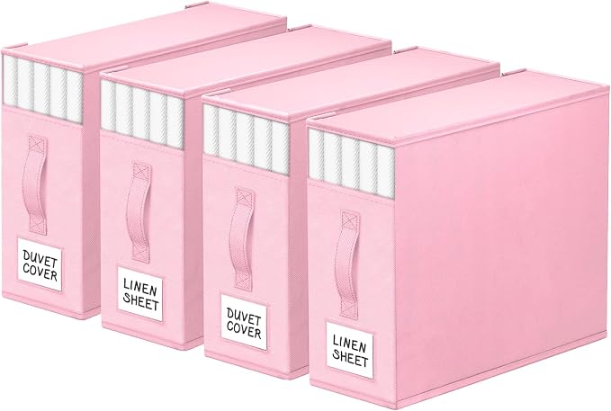 4 Pack Bed Sheet Closet Organizers and Storage, Sturdy Foldable Storage by StorageTastic