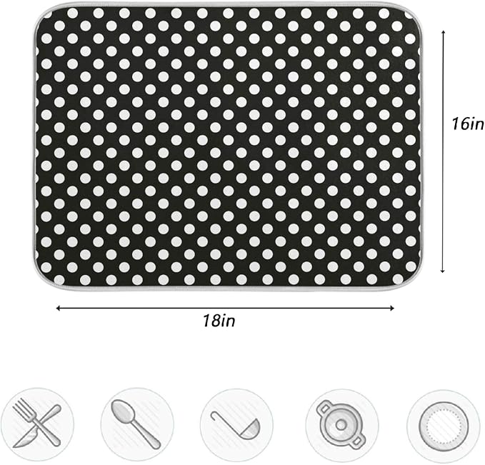 Sweet Cute Polka Dot Absorbent Dish Drying Mat, 16 Inch x 18 Inch Microfiber - Image 4