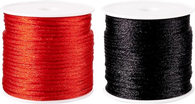 32.8 Yards 1.5mm Nylon Satin Cord Rat Tail String Red Black Beading Trim Cord by Sparkeads