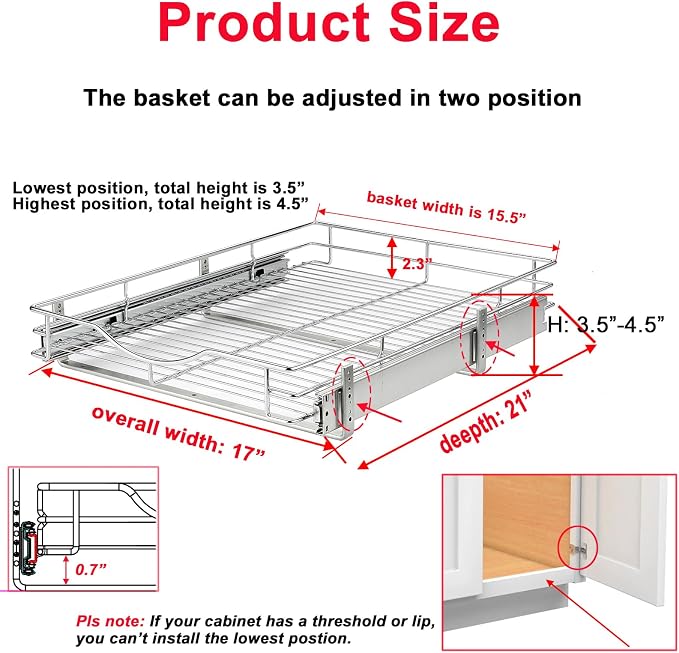 DINDON 1 Tier Pull Out Cabinet Organizer Heavy-Duty Metal Sliding Drawer Shelf - Image 2