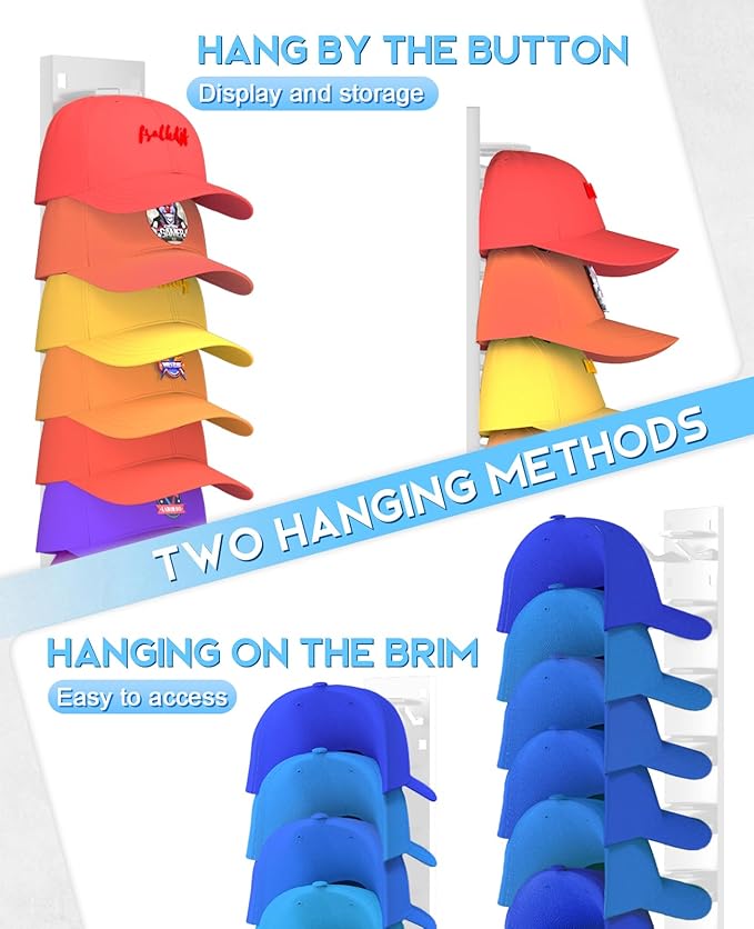 2 Pack Hat Organizer for Baseball Caps, Strong Adhesive Hat Rack for Wall - Image 4