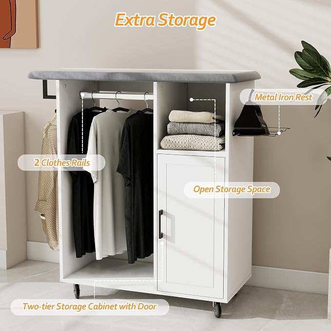 Ironing Board with Storage Cabinet, Rolling Ironing Board with Wheels, Sturdy - Image 5